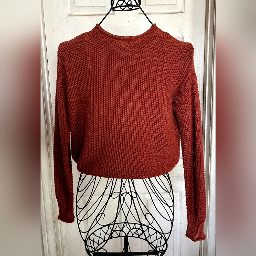 Jessica Simpson Rust Color Crew Neck Sweater Ribbed Knit - Picture 5 of 5